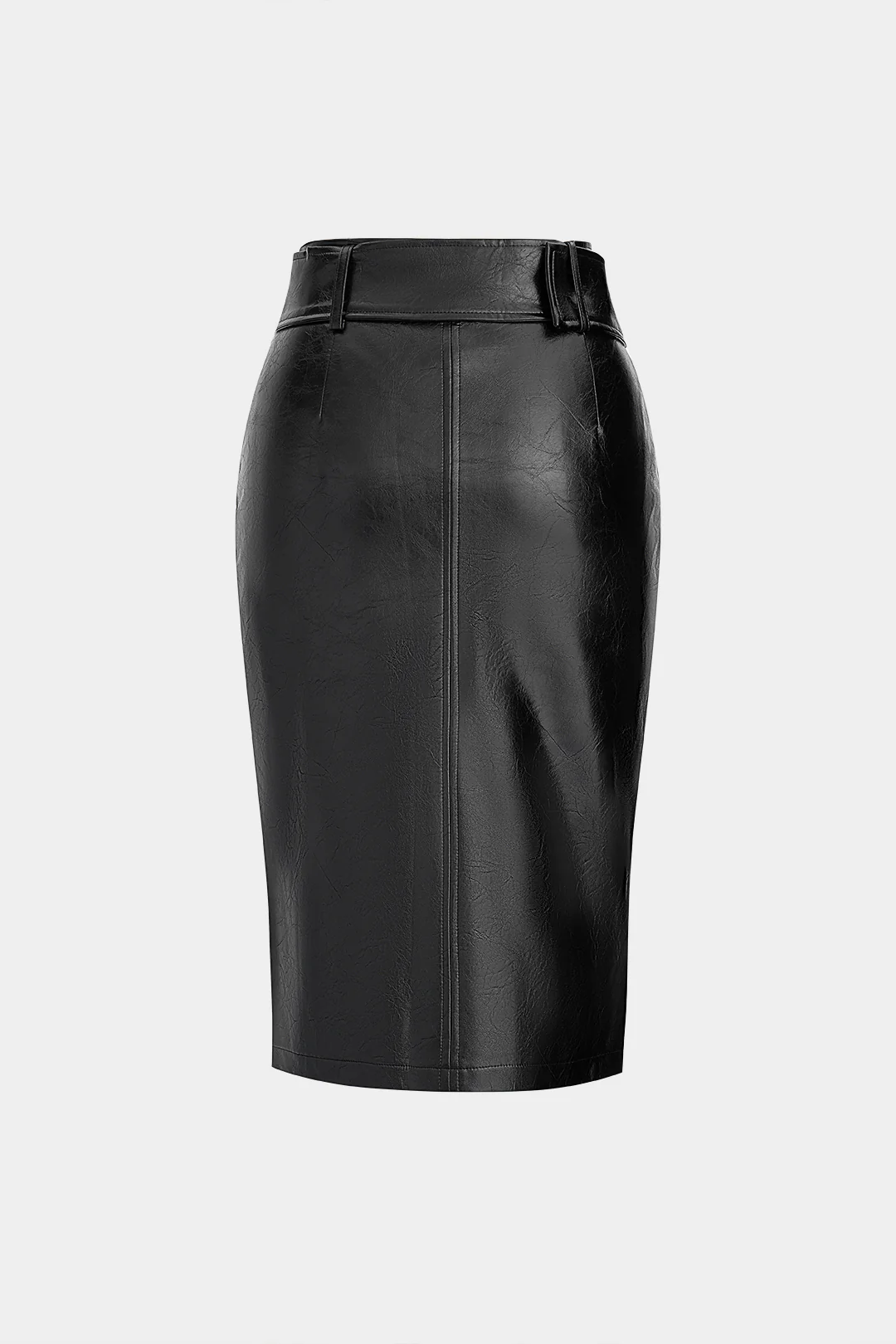 Faux Leather Belted Skirt - Weenar