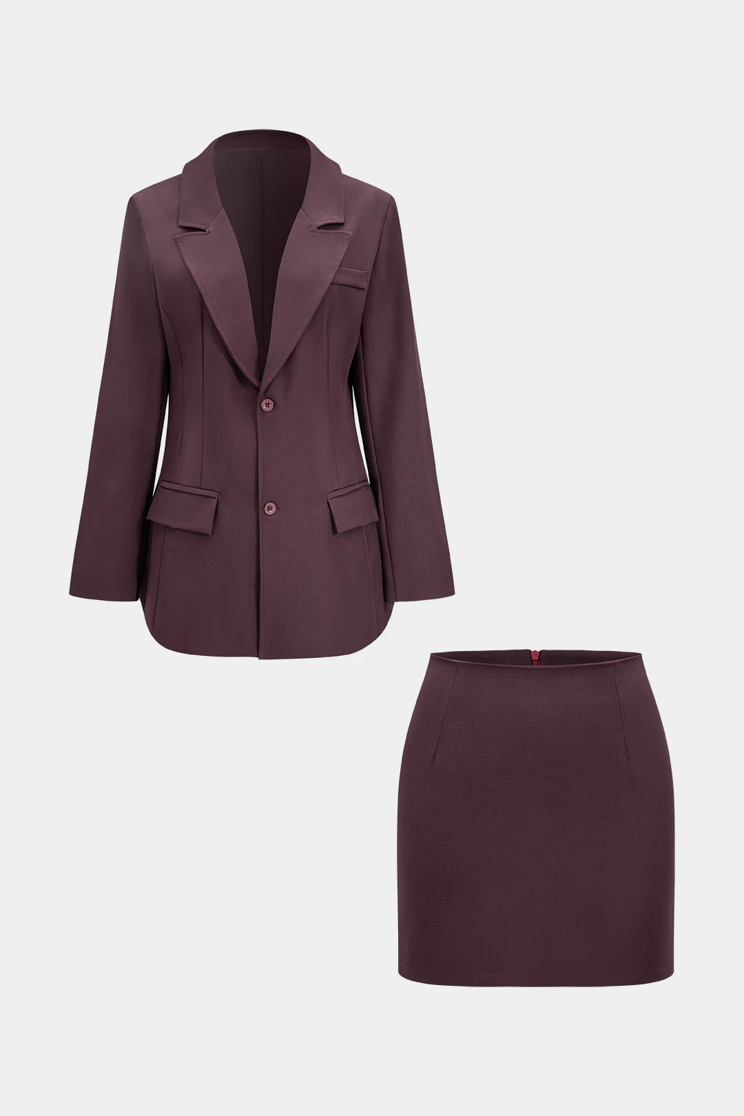 Lapel Button Pocket Cardigan And Mini Skirt Set - Weenar