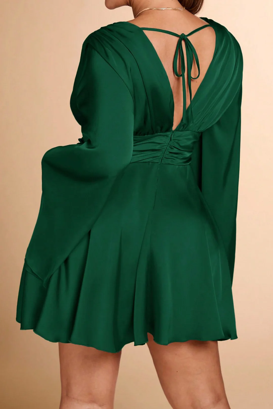 Plus Size V-Neck Long Sleeve Mini Dress - Weenar
