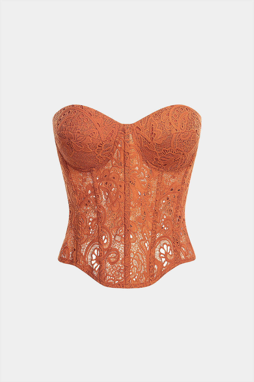 Lace Embroidery Zipper Hollow Out Tube Top - Weenar