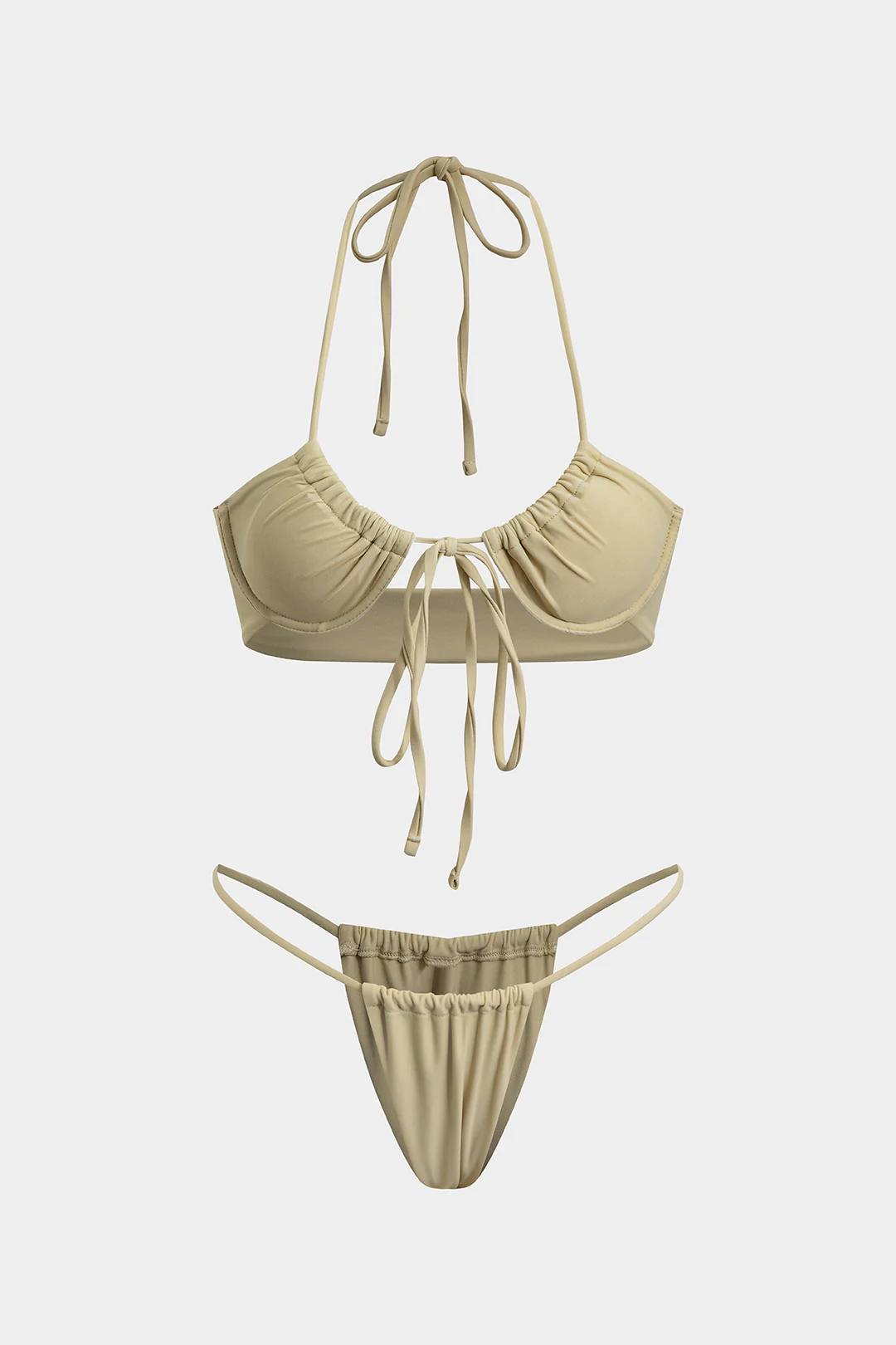 Halter Neck Tie Up Ruched Bikini Set - Weenar