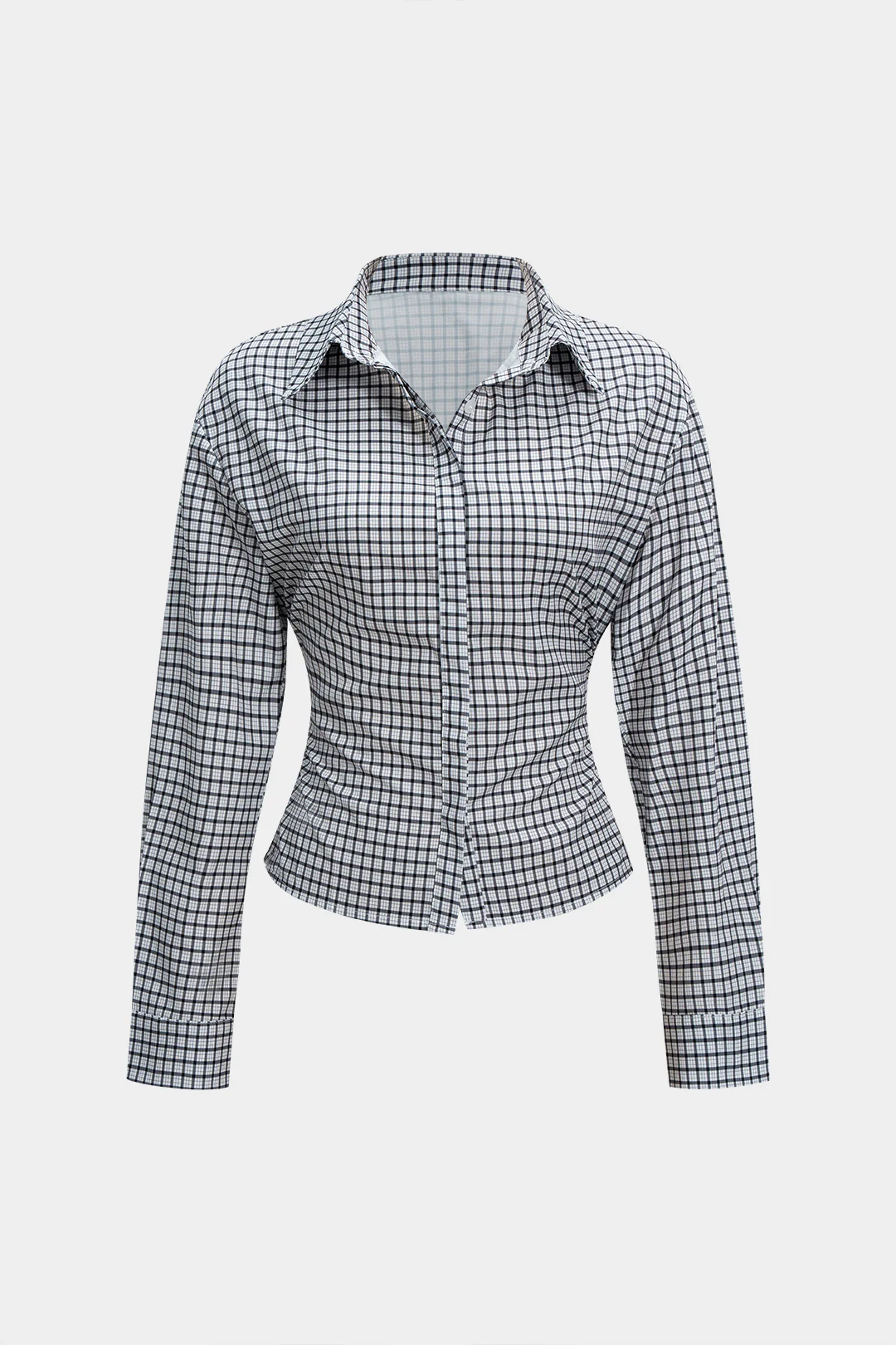 Plaid Print Tie Back Strappy Long-Sleeve Shirt - Weenar