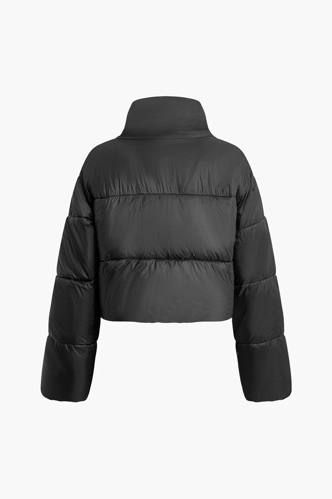 Solid Stand Collar Long Sleeve Cropped Puffer - Weenar
