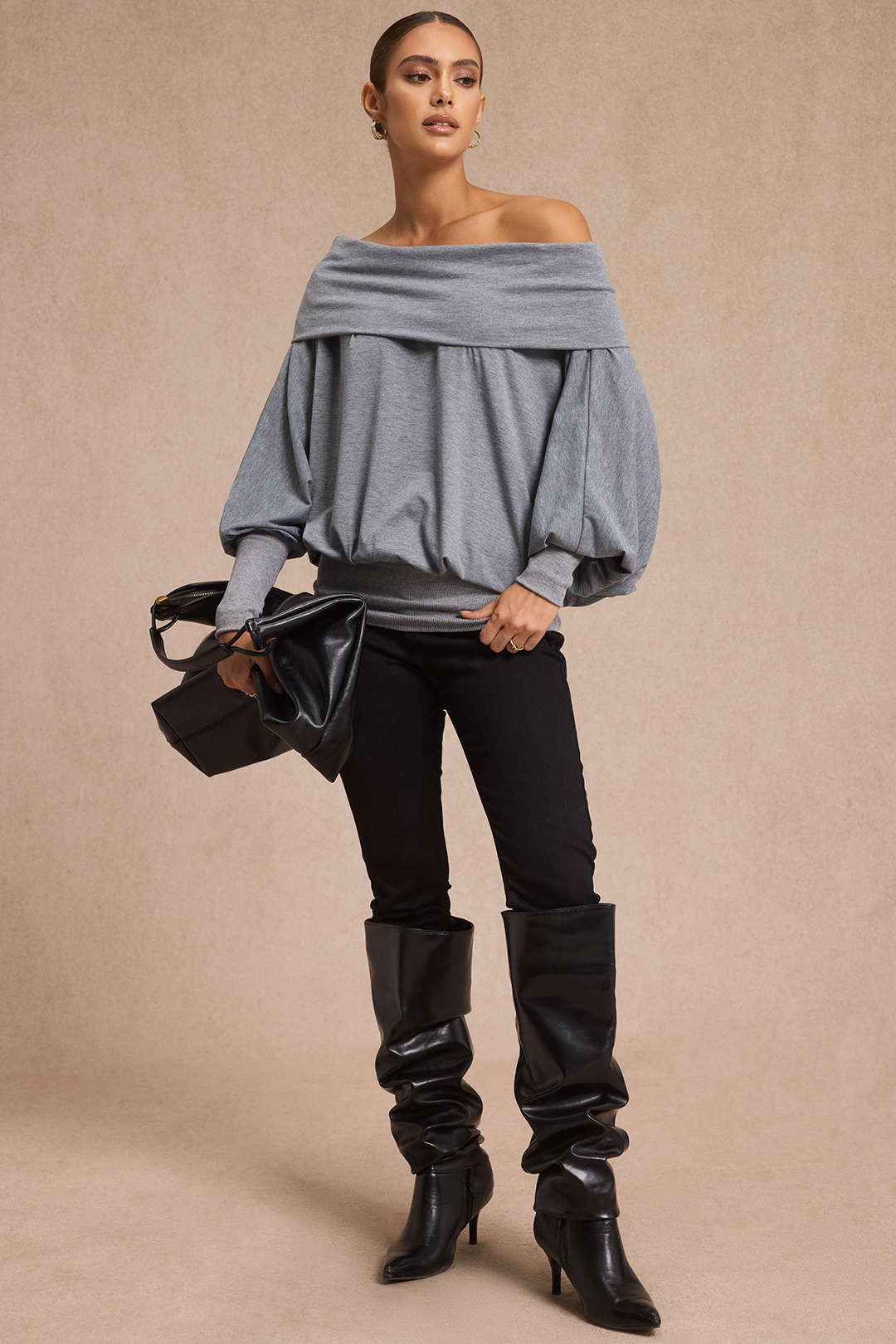 Off Shoulder Batwing Long Sleeve T-Shirt - Weenar