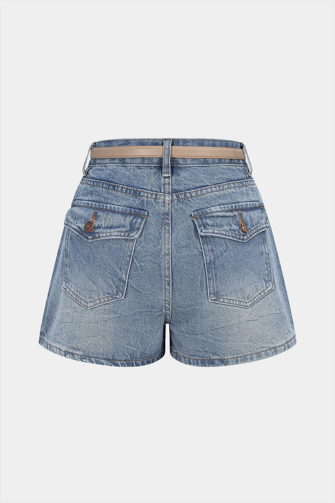 Denim Belted High Waist Shorts - Weenar