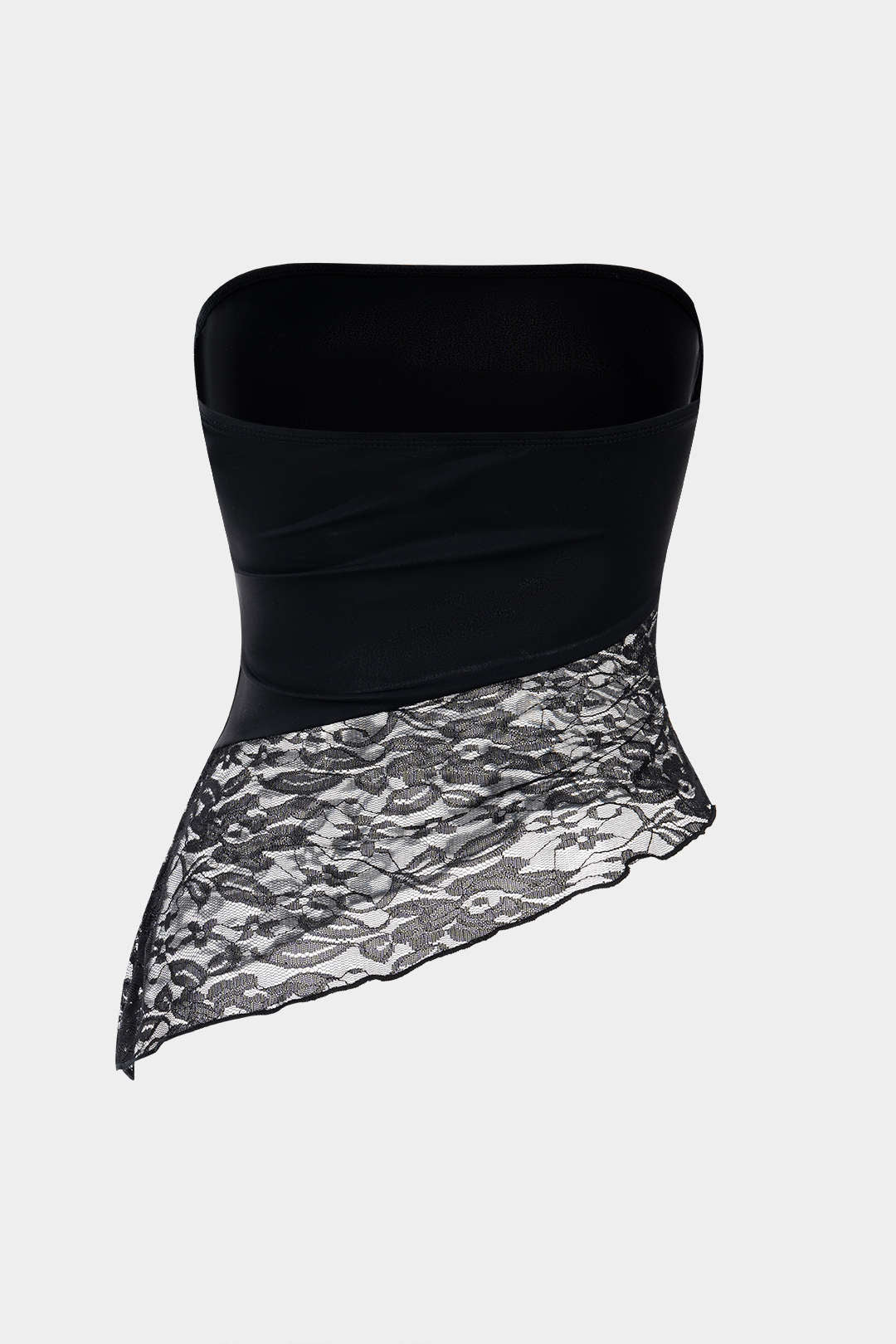 Satin Patchwork Lace Asymmetrical Tube Top - Weenar