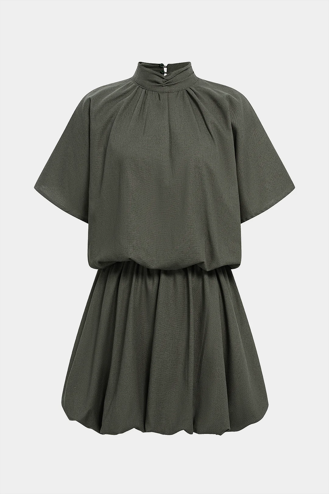 Mock Neck Ruched Short Sleeve Mini Dress - Weenar