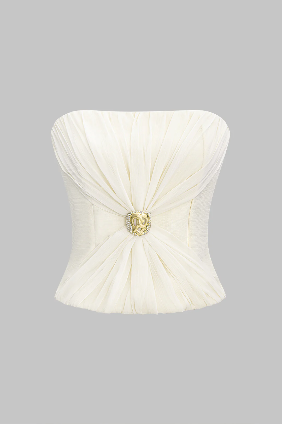 Mesh Twist Knot Ruched Metallic Decor Zipper Tube Top - Weenar