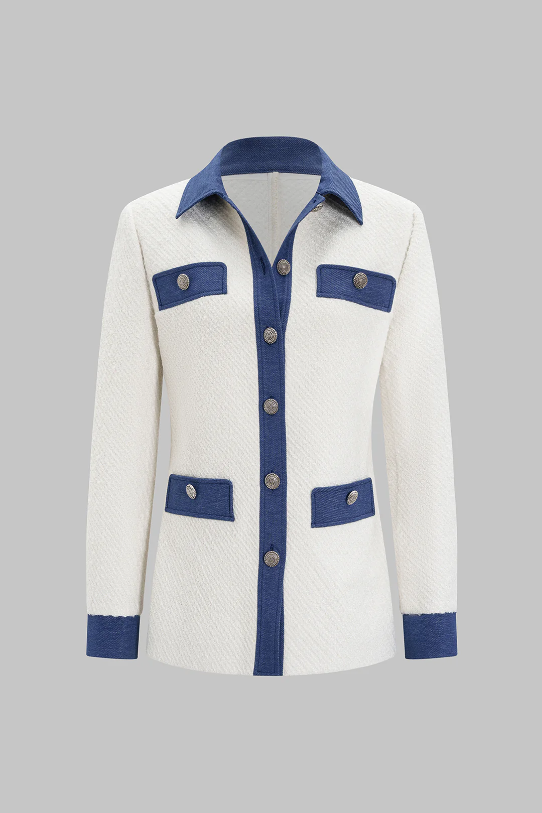 Denim Patchwork Button Blazer - Weenar