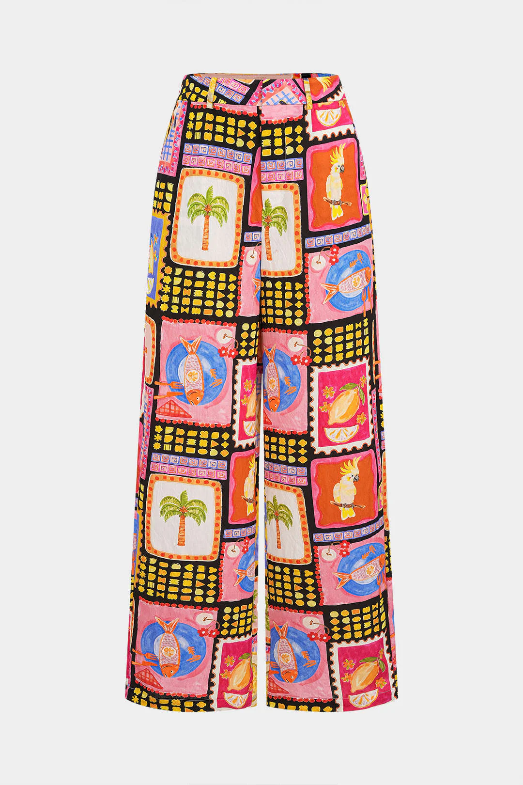 Artistic Print High-Waist Straight Leg Pants - Weenar