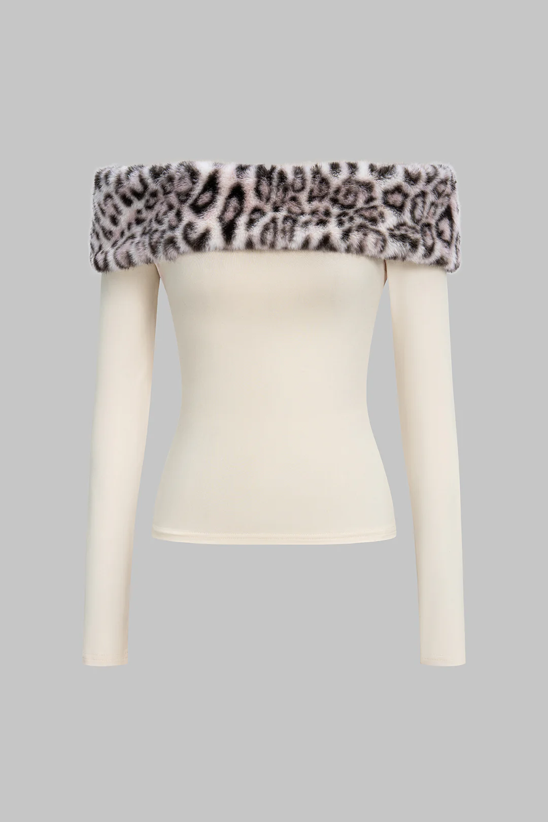 Leopard Print Patchwork Off Shoulder Long-Sleeve Top - Weenar