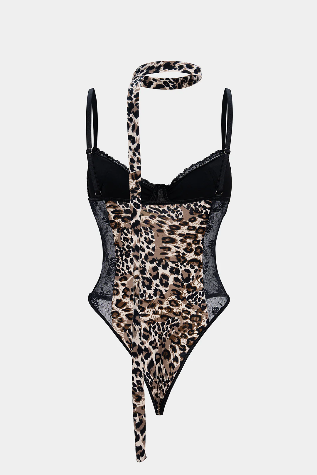 Leopard Print Sheer Lace Trim Sleeveless Bodysuit - Weenar