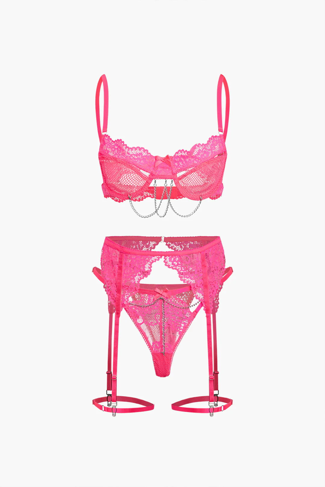 Lace Chain Decor Lingerie Garter Set - Weenar
