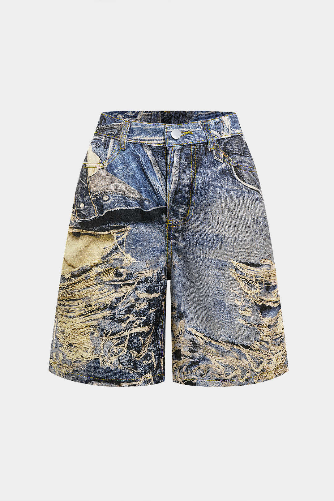 Illusion Pattern Denim Print Shorts - Weenar