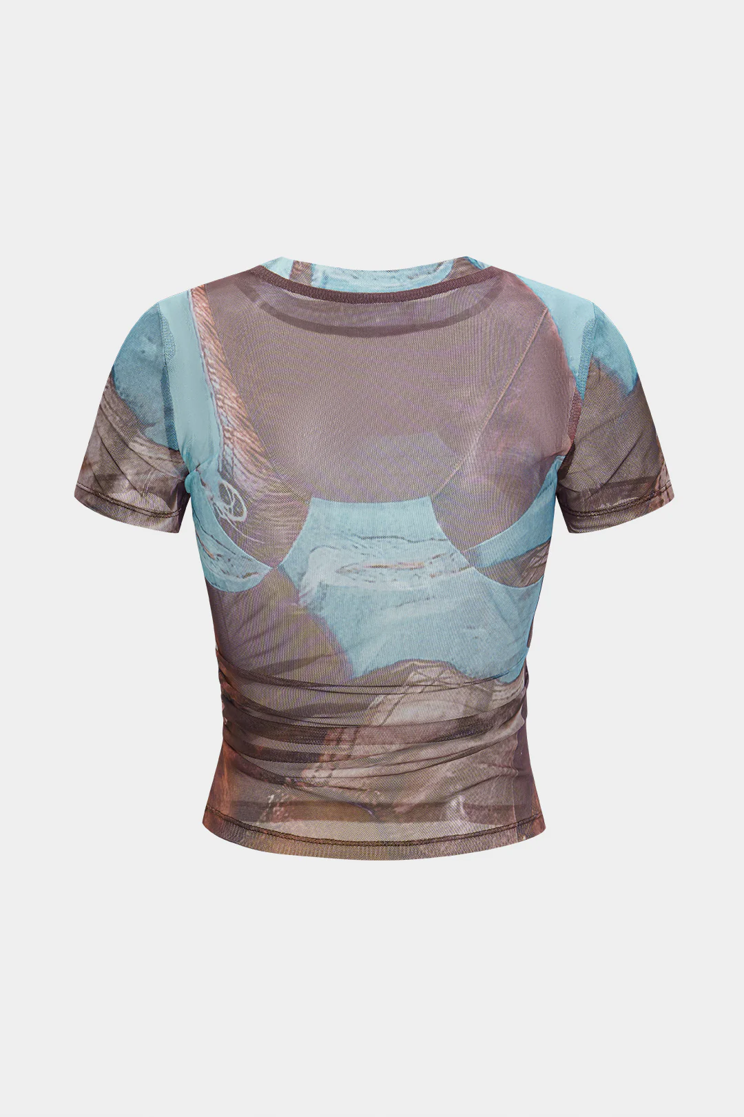 Abstract Print Mesh Round Neck Short Sleeve T-Shirt - Weenar