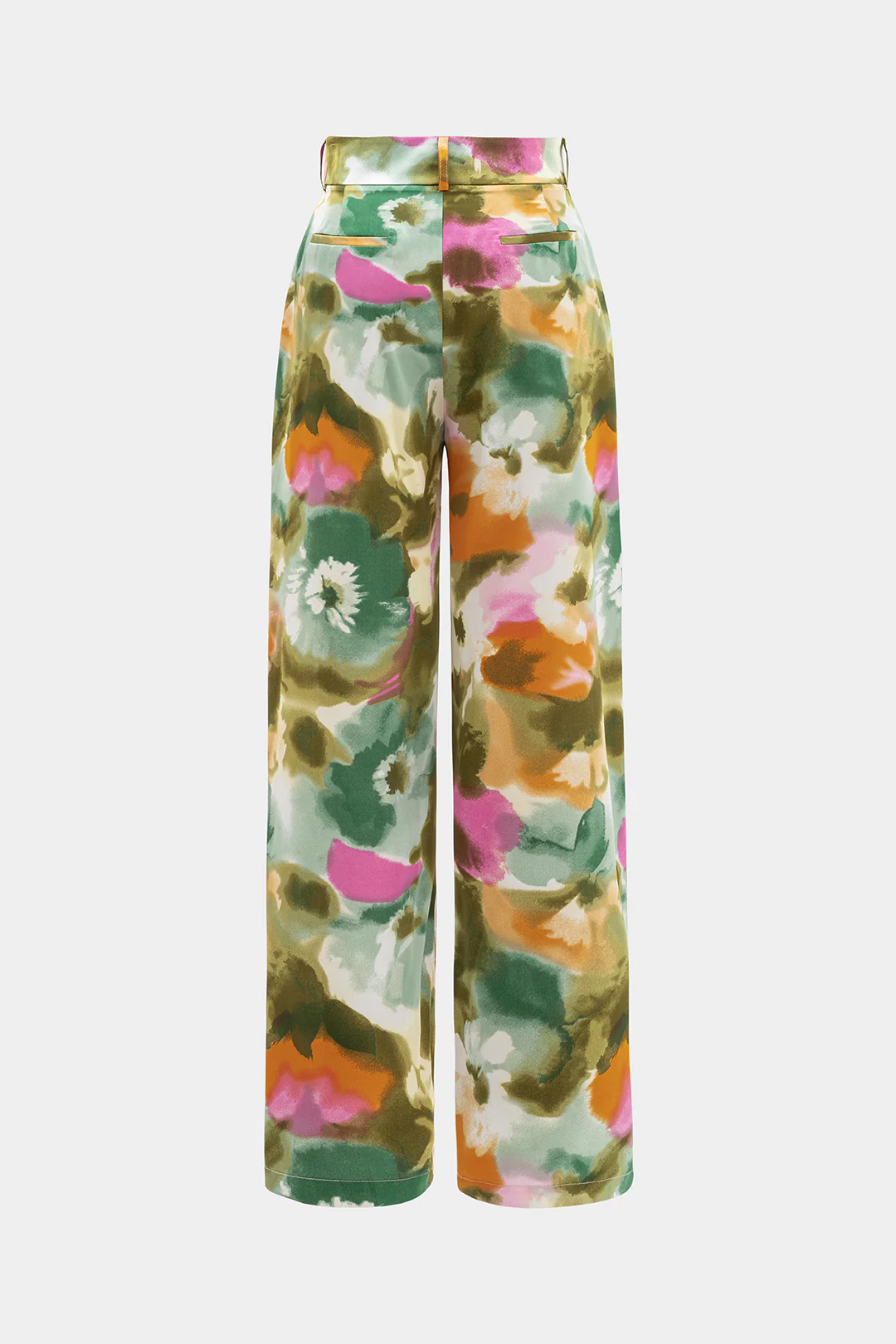Abstract Print Satin High Waist Wide Leg Trousers - Weenar