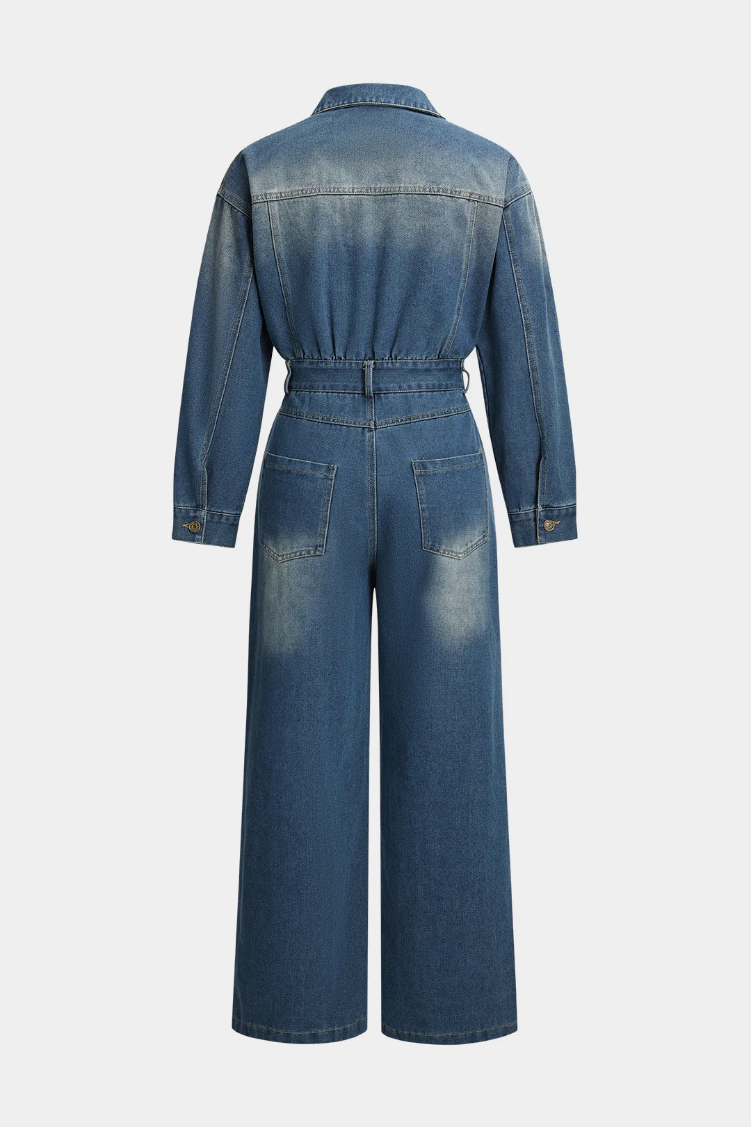 Denim Button Long Sleeve Jumpsuit - Weenar