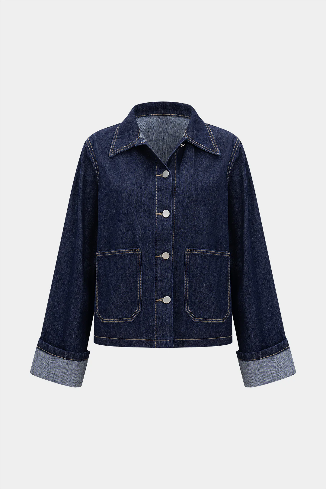 Denim Button Cuffed Long-Sleeve Top - Weenar