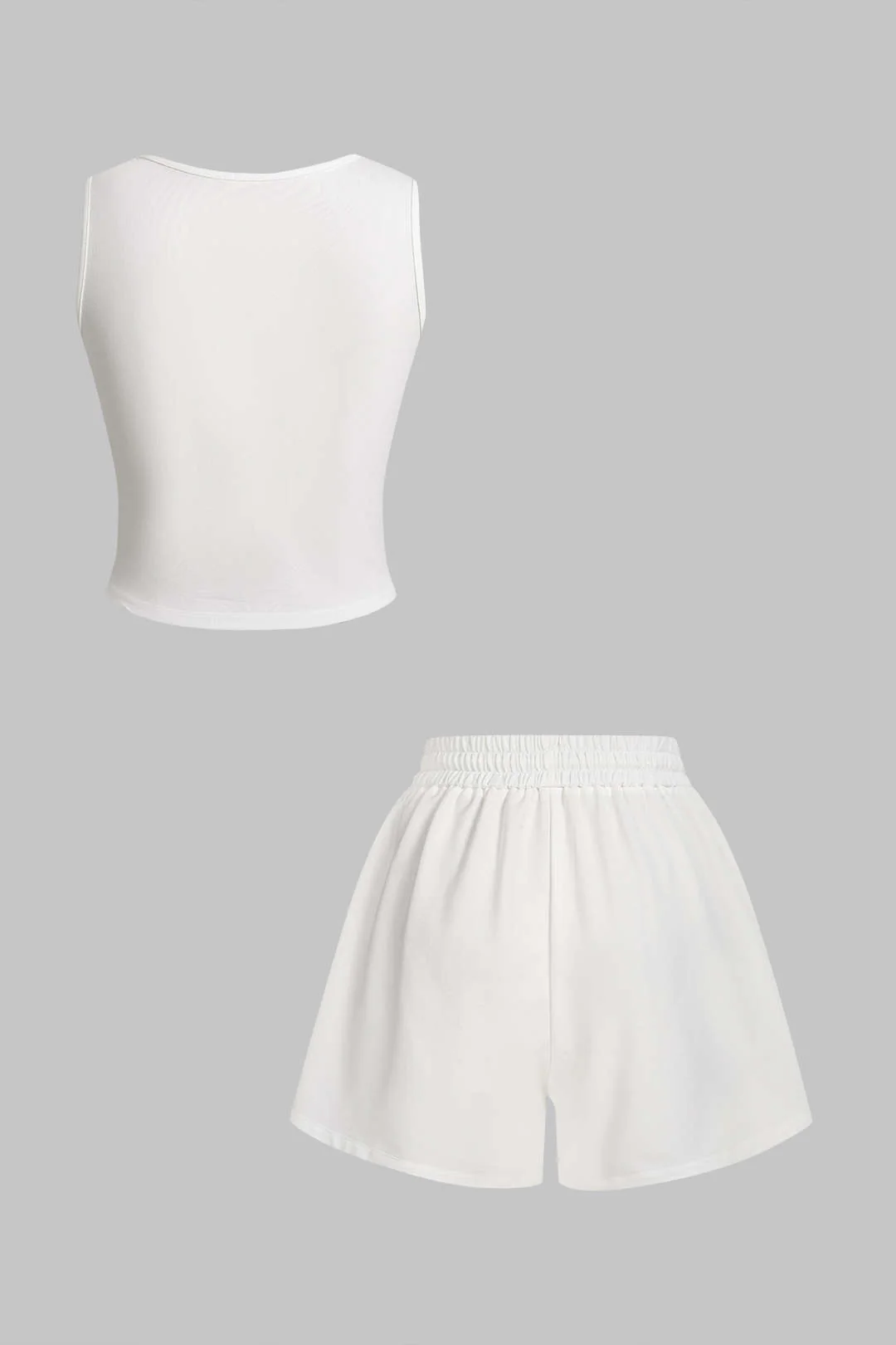 Contrast Striped Round Neck Sleeveless Tank Top And Drawstring Wide Leg Shorts Set - Weenar