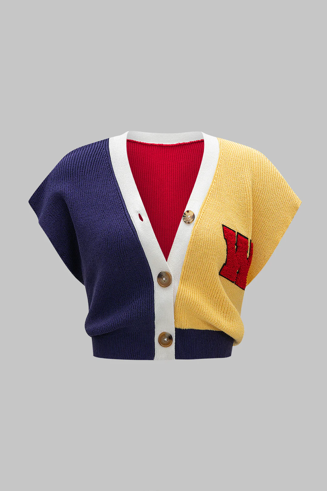 Knit Button Contrast Tank Top - Weenar