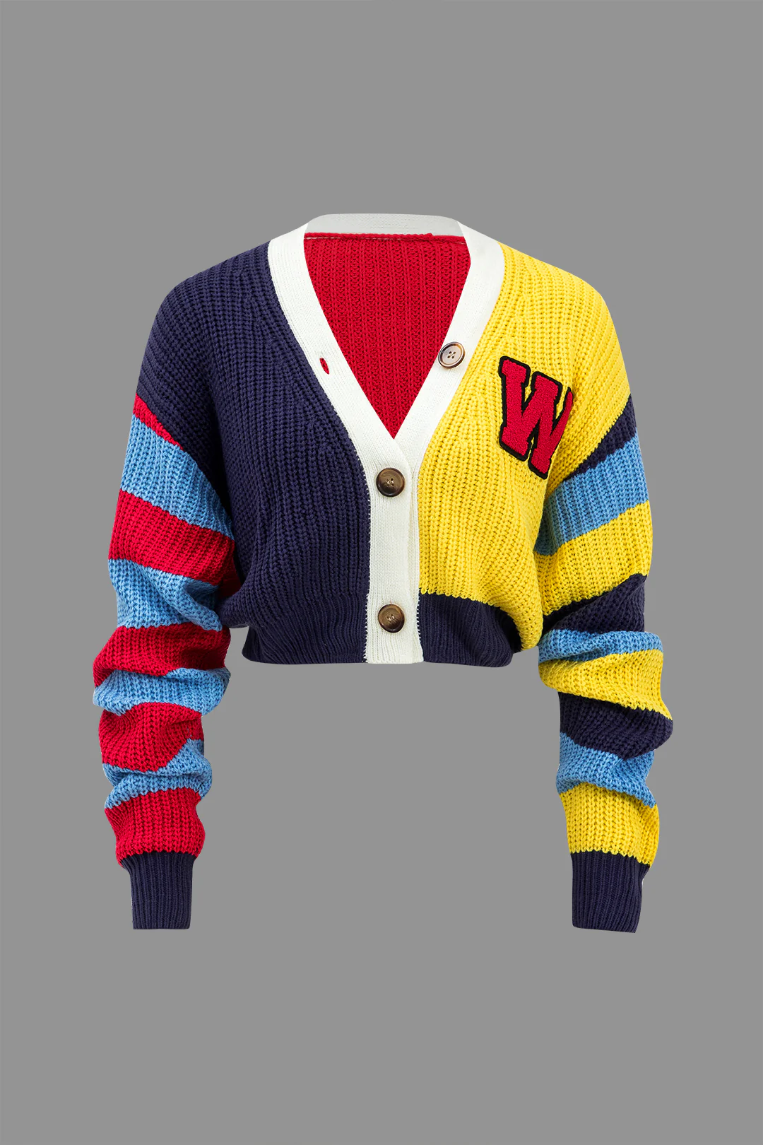 Contrast Knit Button Long-Sleeve Top - Weenar