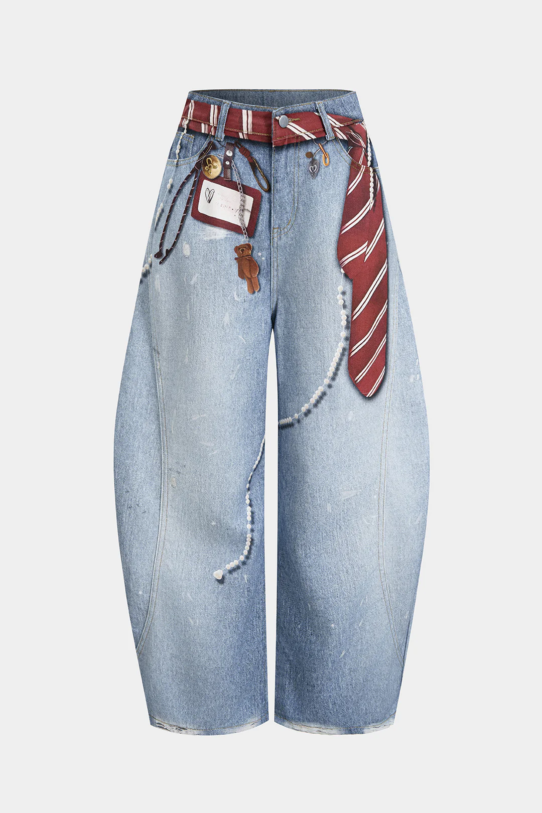 Denim Illusion Print High Waist Jeans - Weenar