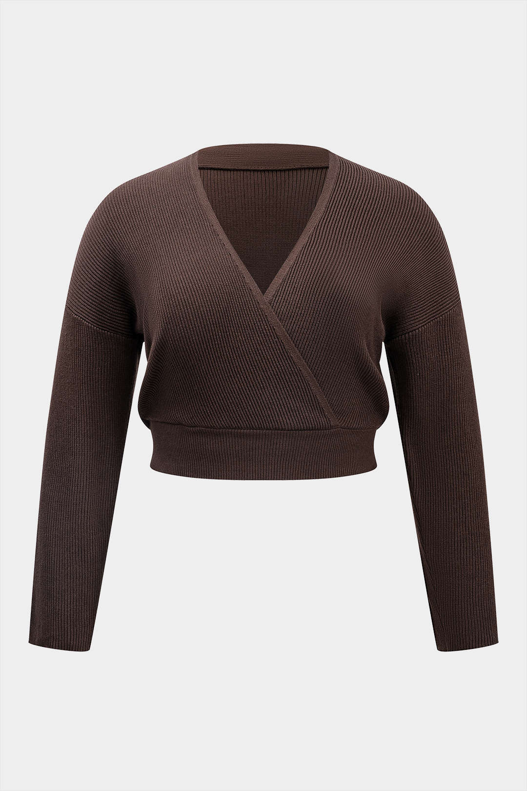Plus Size Ribbed Knit Crop  Long-Sleeve Top - Weenar