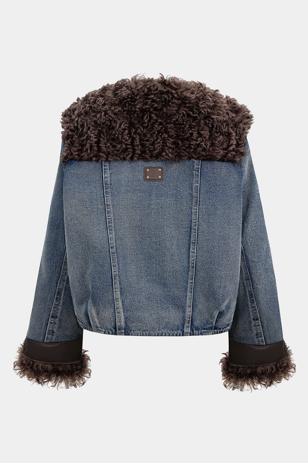 Denim Patchwork Faux Fur Pocket Outerwear - Weenar