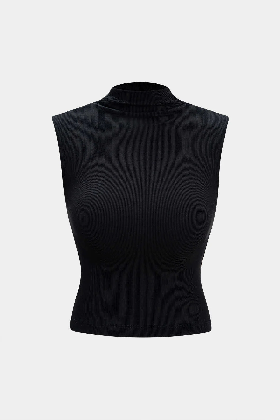 Mock Neck Ribbed Crop Tank Top - Weenar
