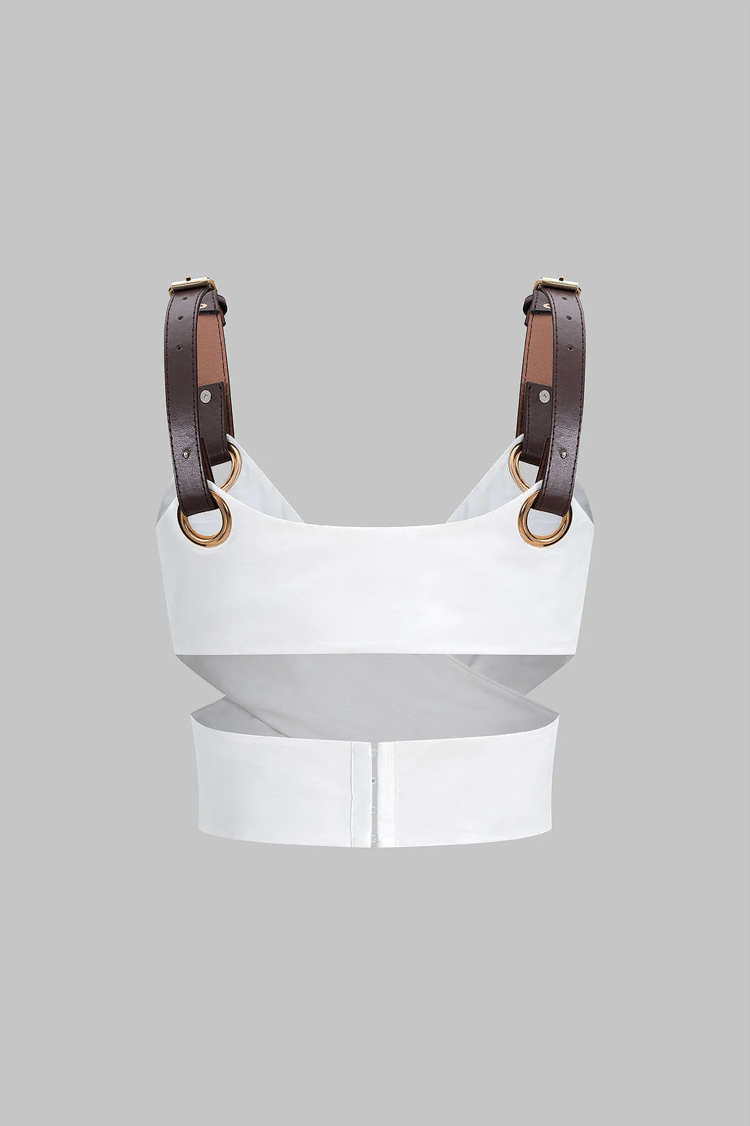 Leather Patchwork Crossed Cut Out Cami Top - Weenar