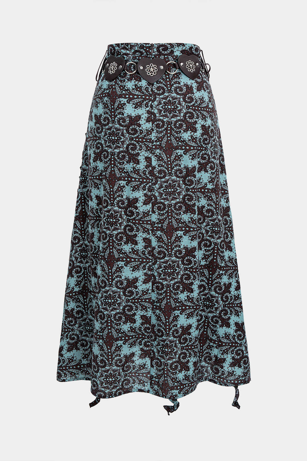 Floral Print Belted Bow Ruffle Decor Midi Skirt - Weenar