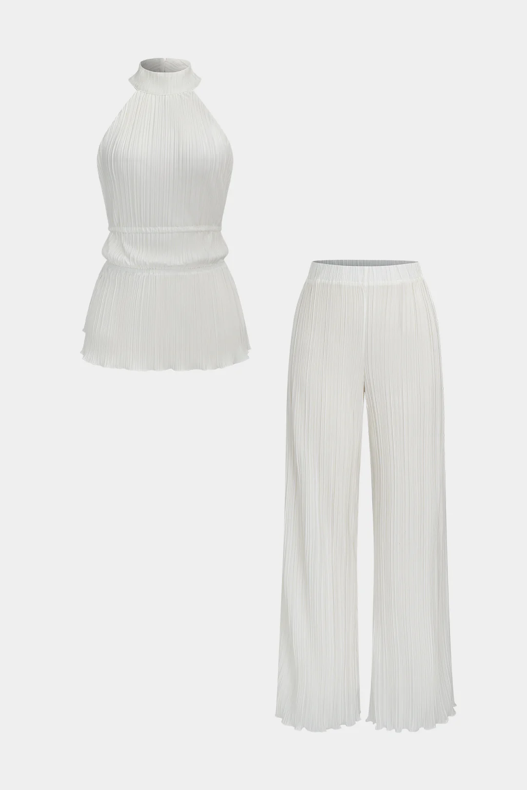 Stripes Backless Round Neck Sleeveless Top And High Waist Pants Set - Weenar