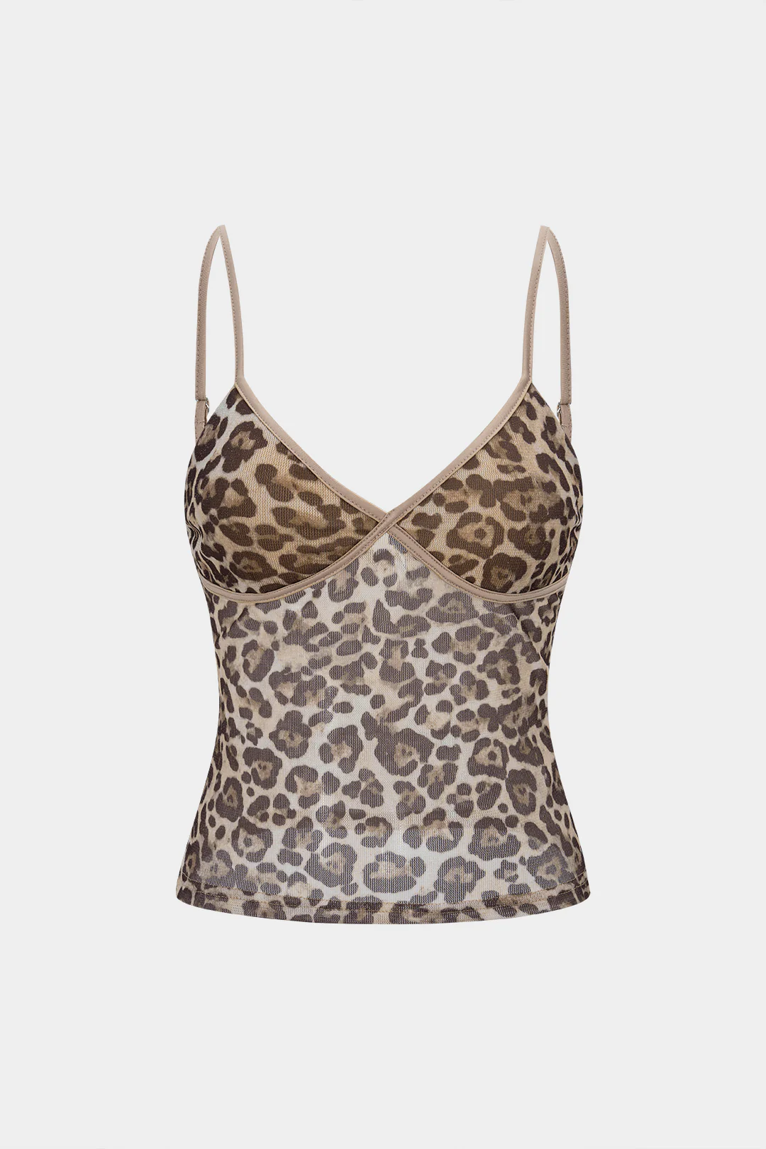 Leopard Print Mesh Backless V-Neck Slip Cami Top - Weenar