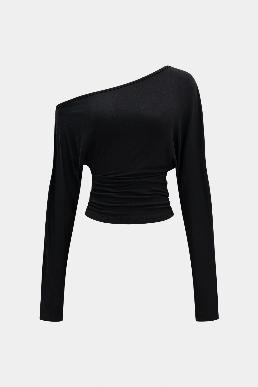Cut Out Asymmetrical Neck Ruched Long-Sleeve Top - Weenar