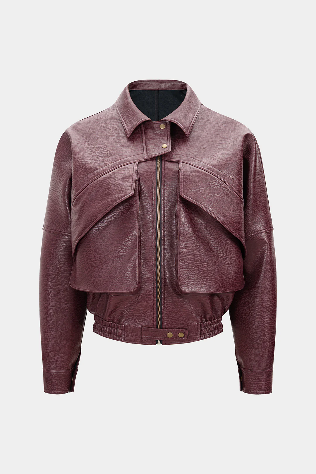 Faux Leather Texture Zipper Jacket - Weenar