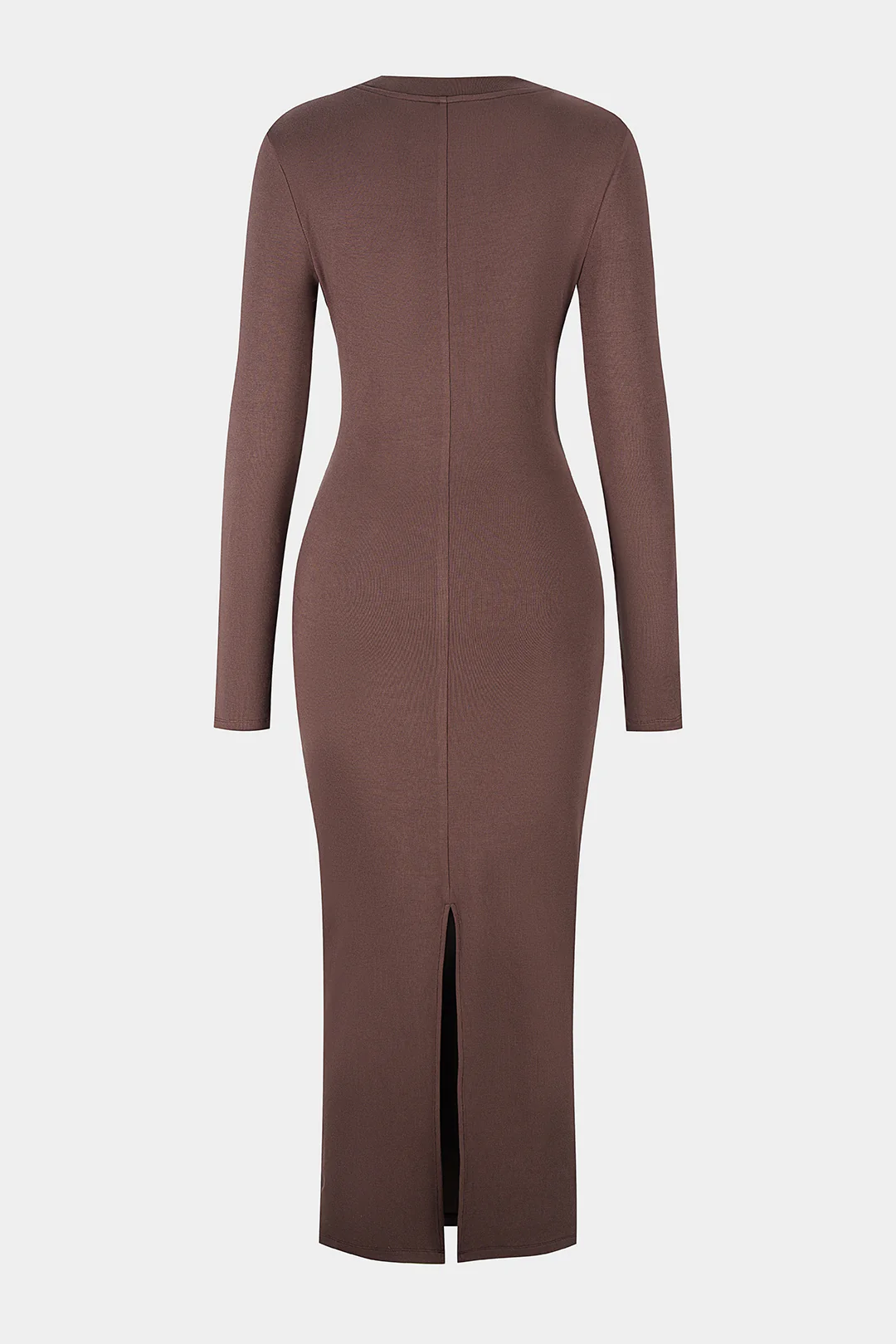 Faux Leather Round Neck Patchwork Long Sleeve Maxi Dress - Weenar