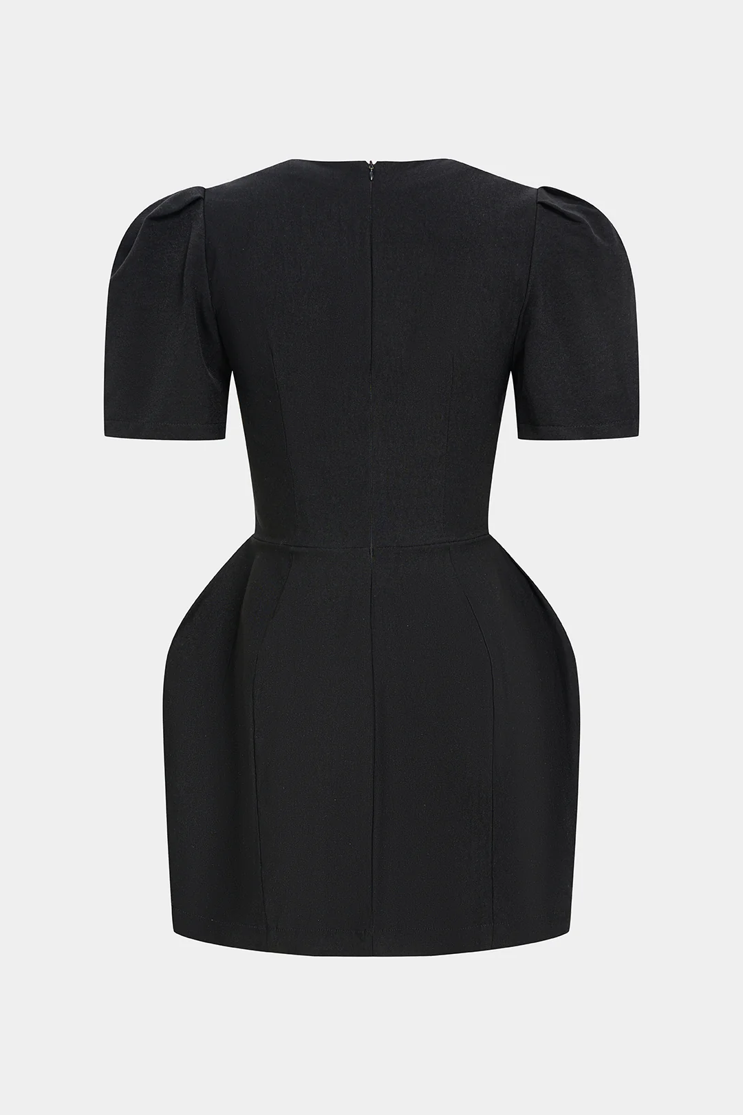 Solid Zipper Short Sleeve Mini Dress - Weenar