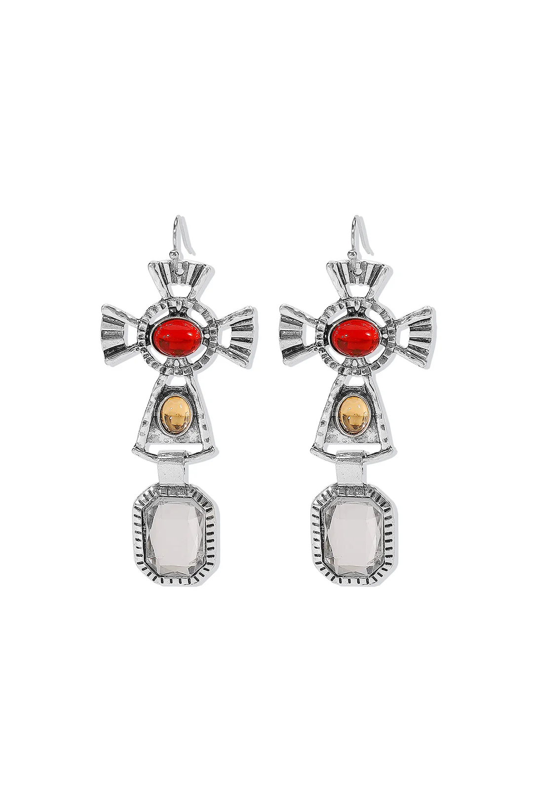 Red Gem Decor Cross Earrings - Weenar