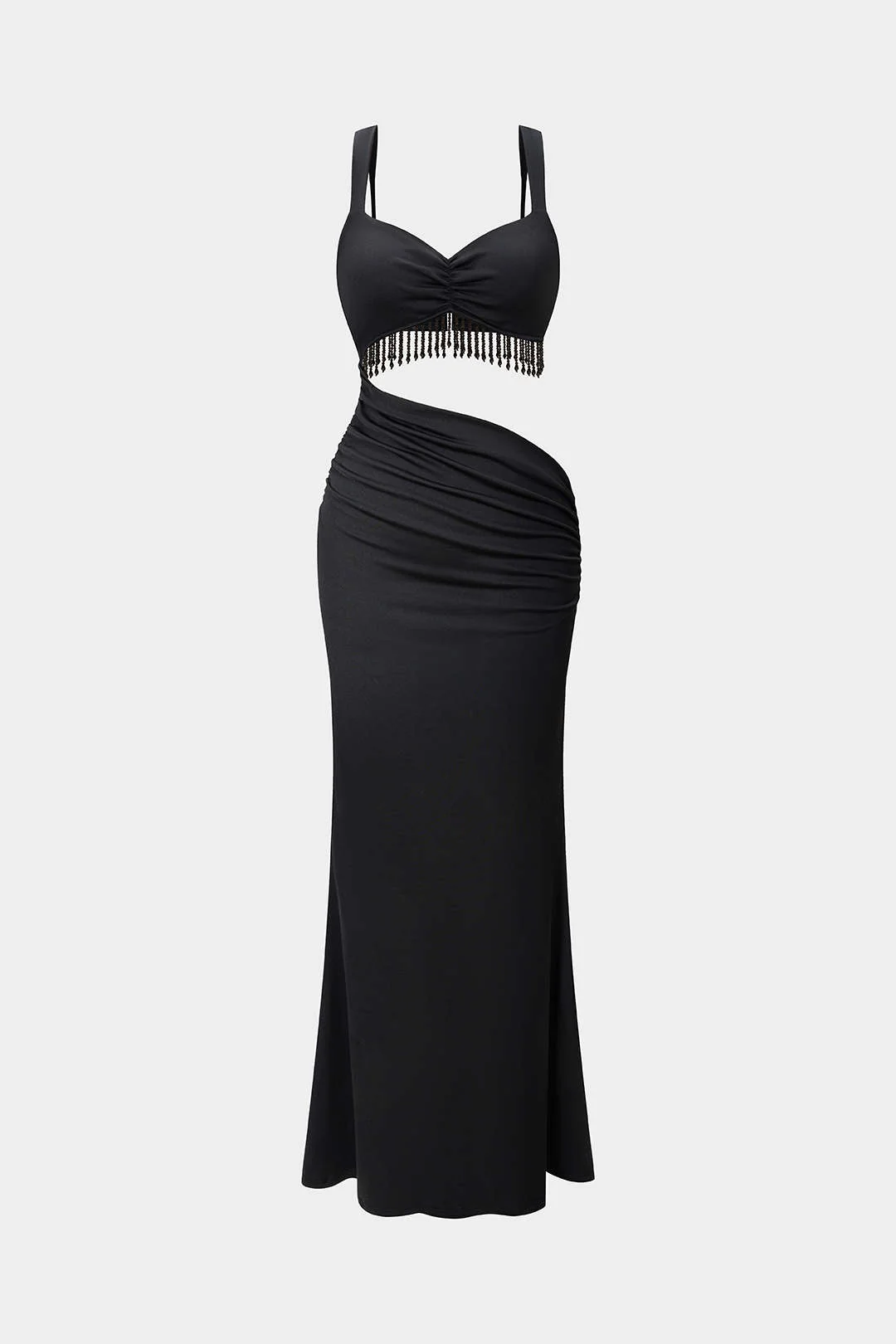 Fringe Cut Out Slip Sleeveless Maxi Dress - Weenar