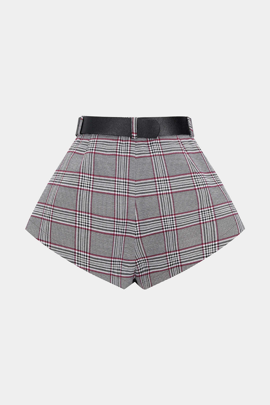 Plaid Print Belted Zipper Shorts - Weenar