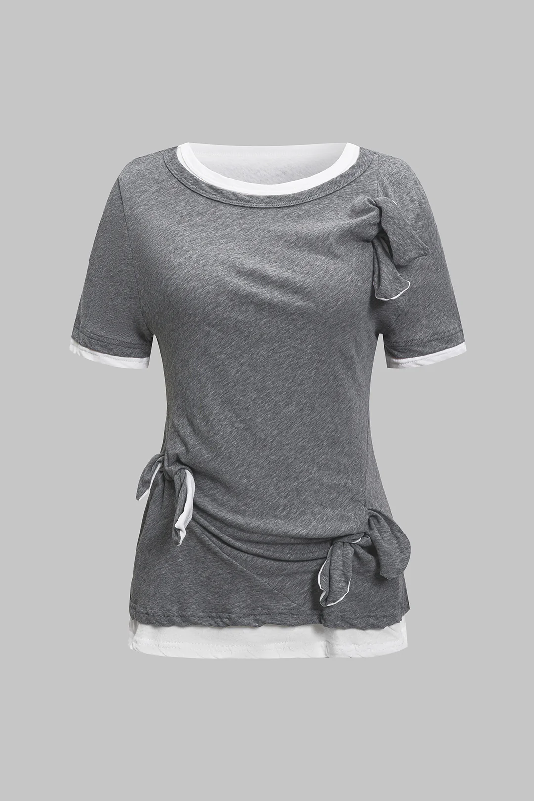 Tie Front Patchwork Knot T-Shirt - Weenar