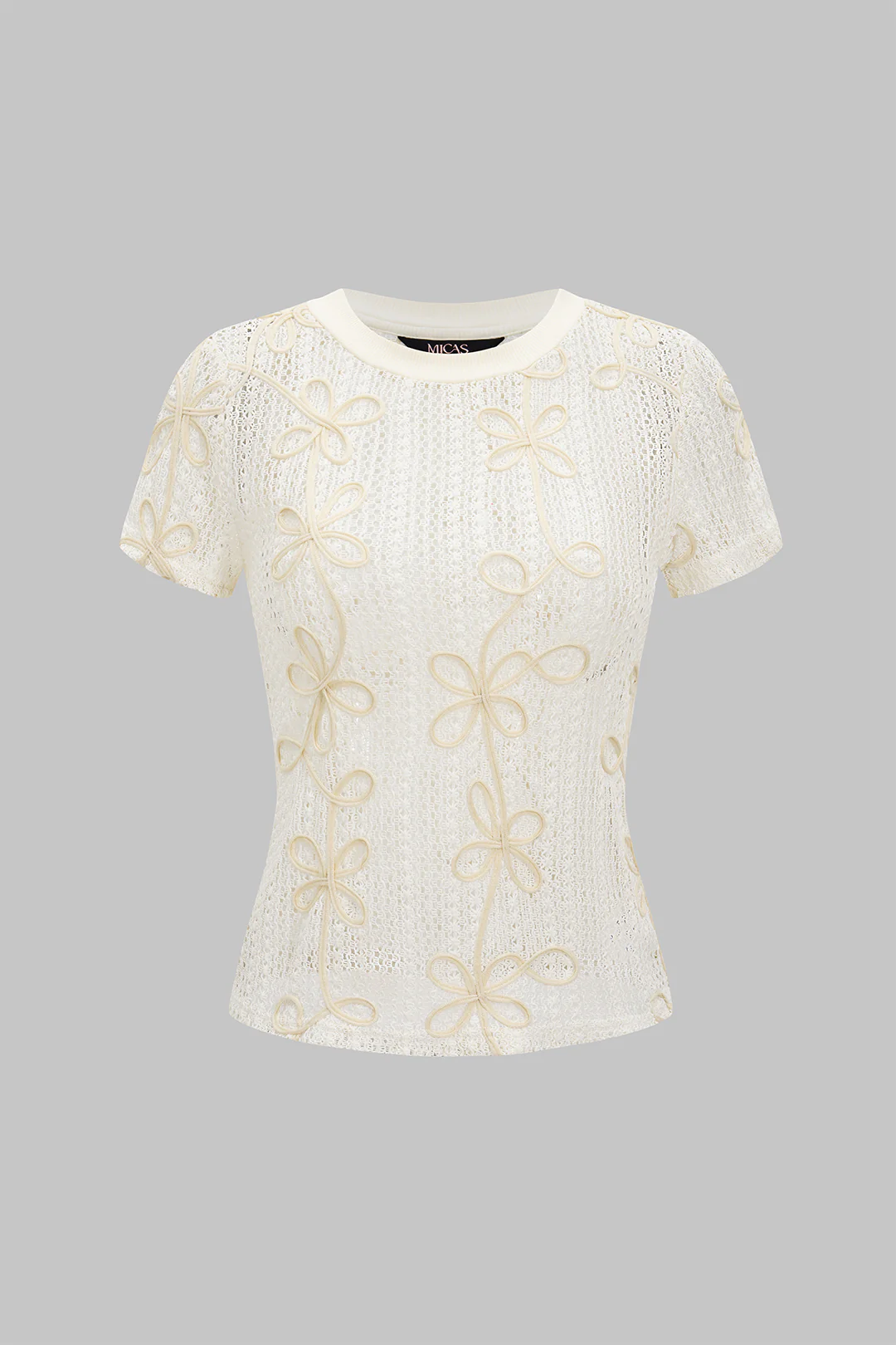 Hollow Out Applique Short Sleeve T-Shirt - Weenar