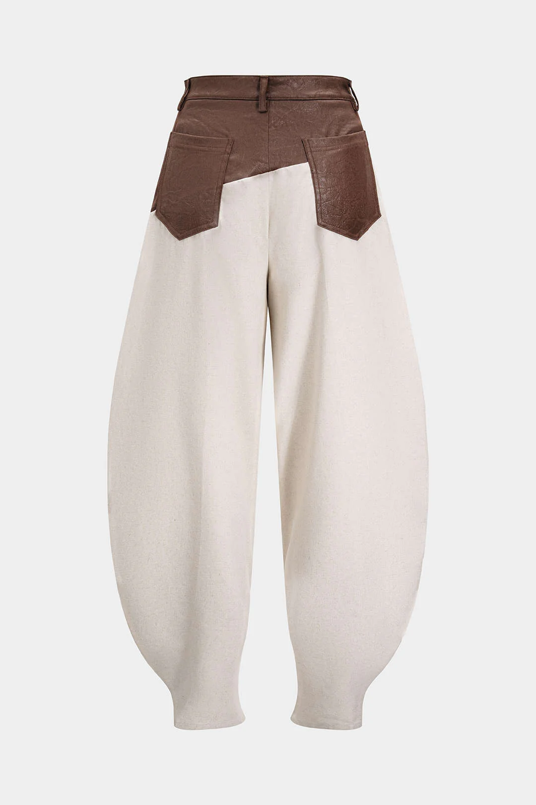Faux Leather Ruched Patchwork Barrel Trousers - Weenar