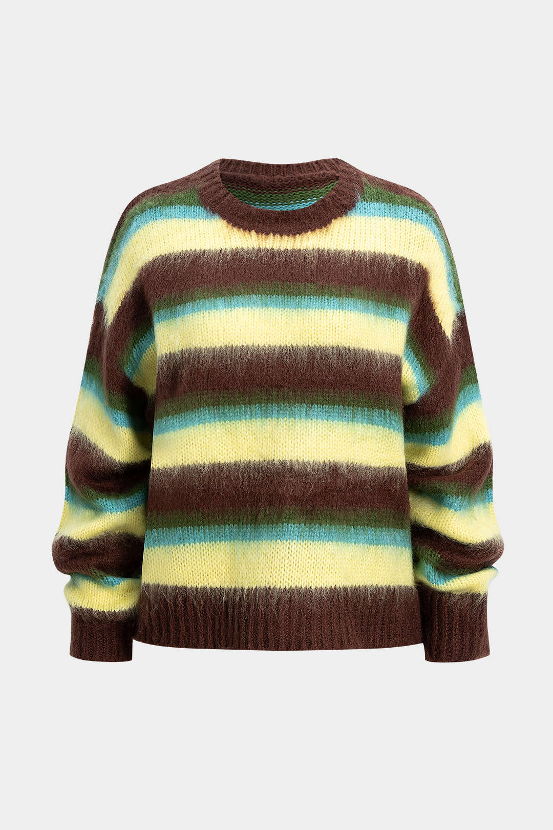 Knit Stripes Contrast Print Round Neck Long-Sleeve Top - Weenar