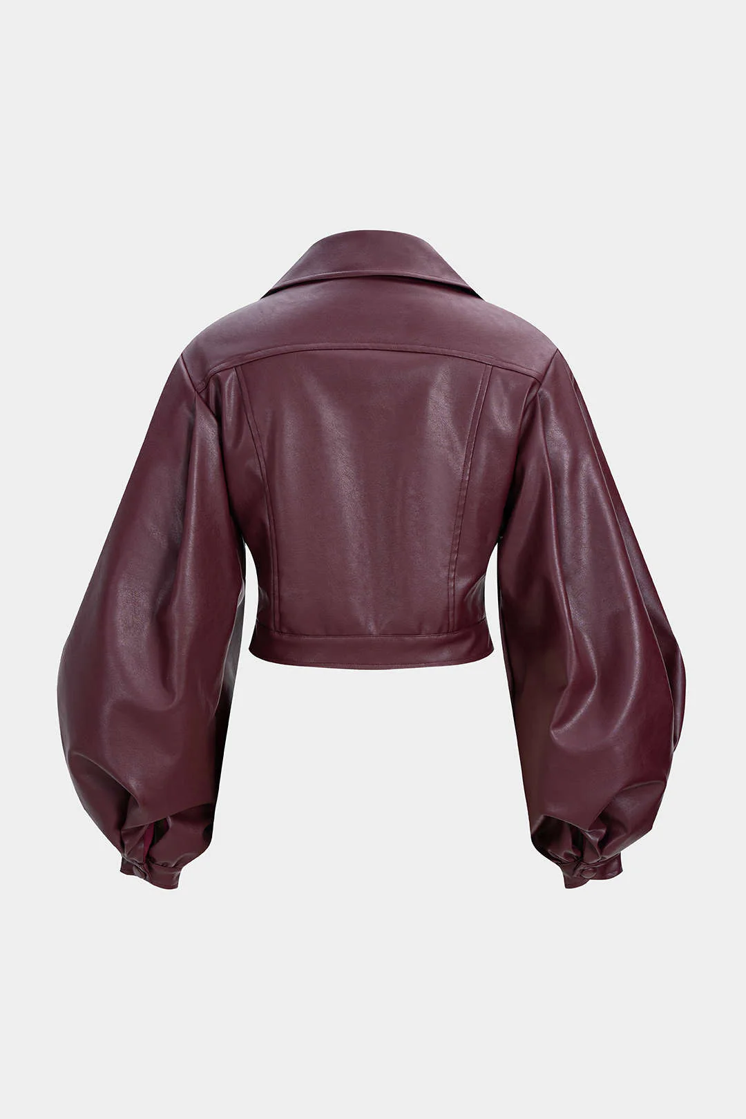Faux Leather Puff Sleeve Zipper Jacket - Weenar