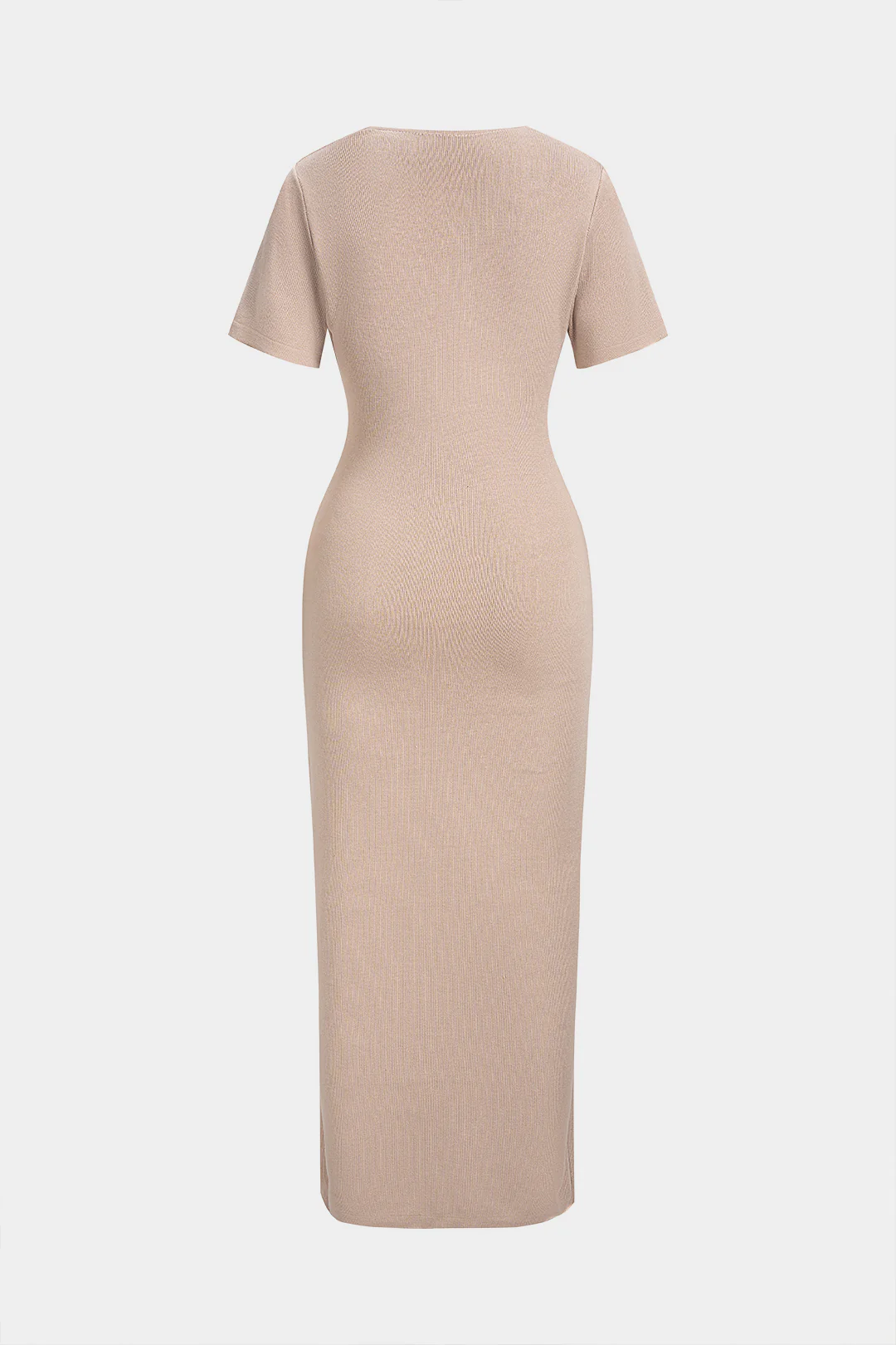 Knit V-Neck Metallic Button Short Sleeve Dress - Weenar