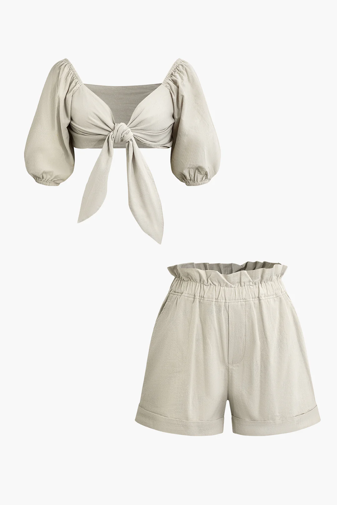Twist Knot Ruched Top And Pocket Shorts Set - Weenar