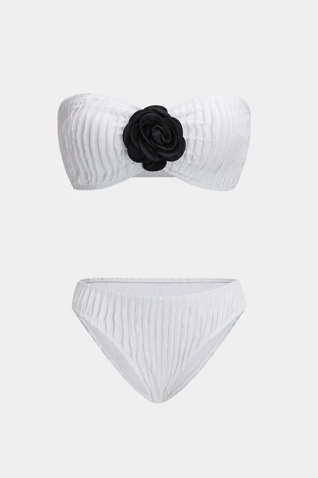 3D Flower Decor Contrast Bikini Set - Weenar