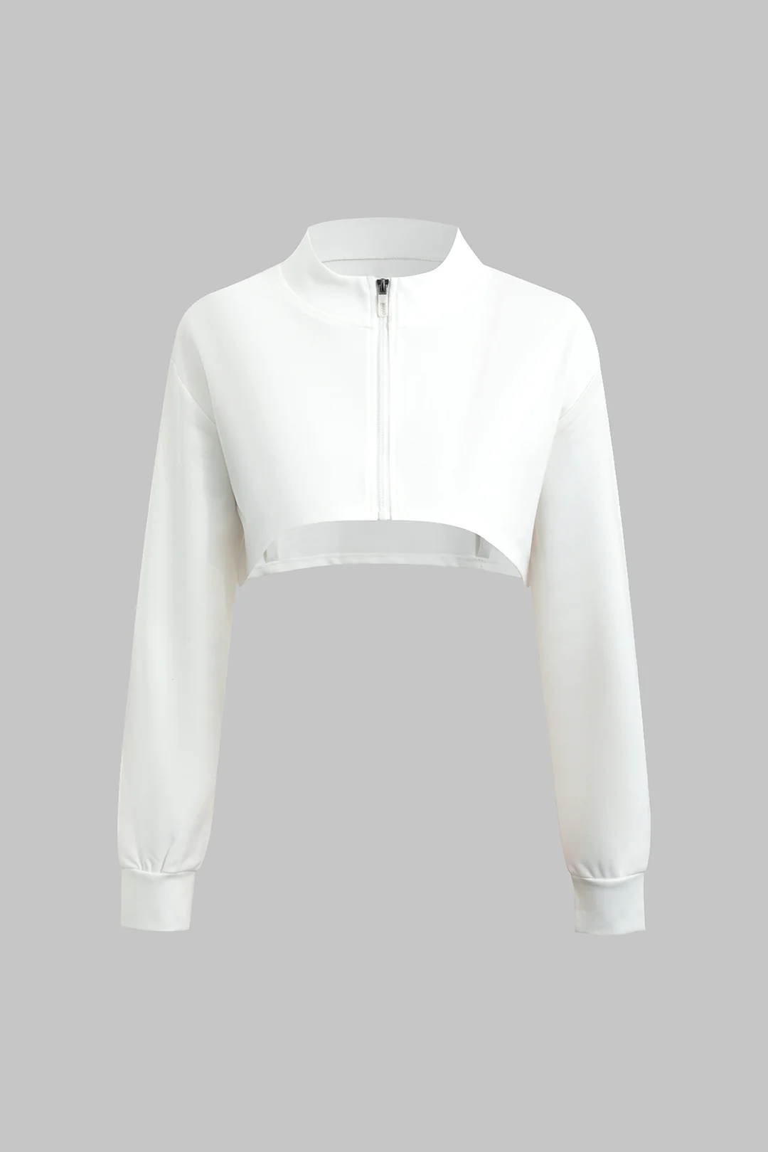 Mock Neck Zipper Long Sleeve Cropped Jacket - Weenar