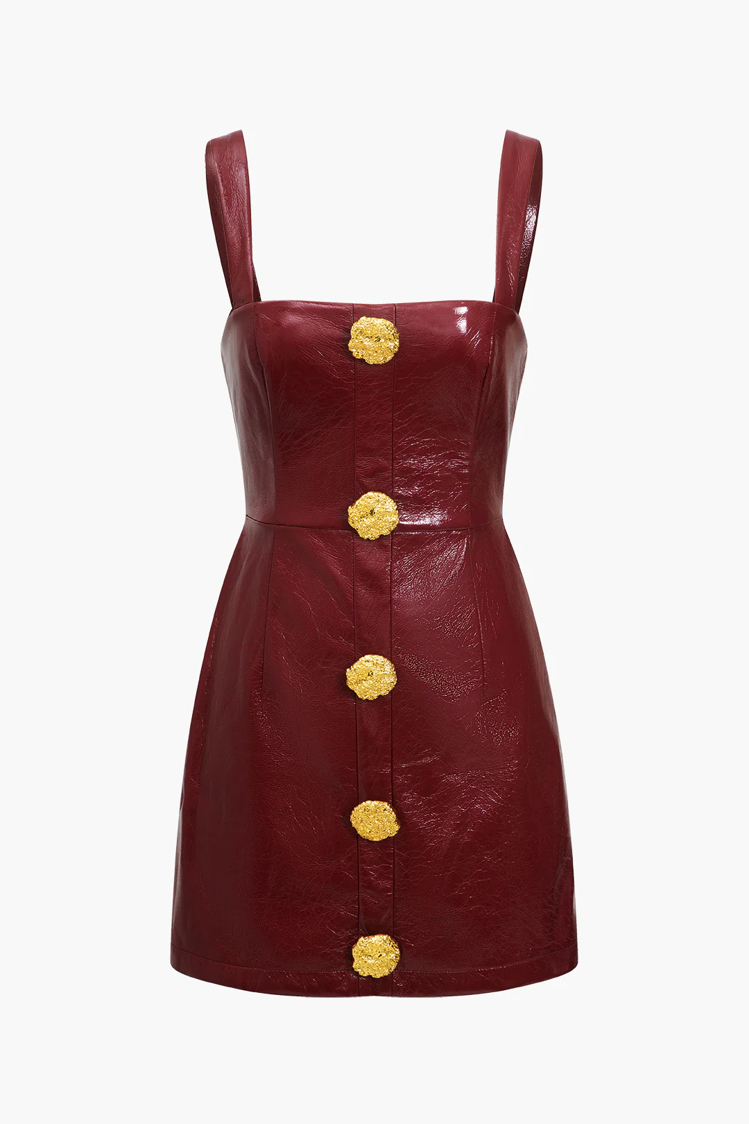 Solid Faux Leather Strap Mini Dress - Weenar